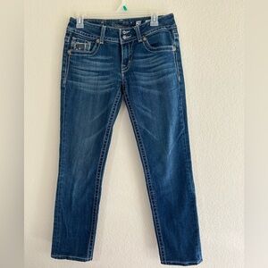 Miss Me Skinny Dark Blue Low Rise Jeans Black Studded USA Cotton Stretch Sz 29